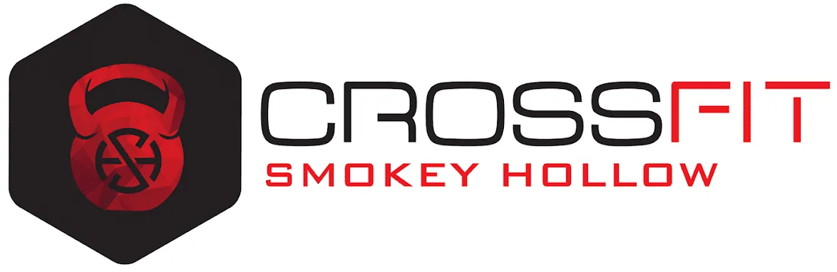 Logo for CrossFit Smokey Hollow: black hexagon with kettlebell icon, "CROSSFIT" and "SMOKEY HOLLOW" in red.