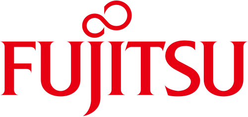 Un logo Fujitsu rouge sur fond blanc.
