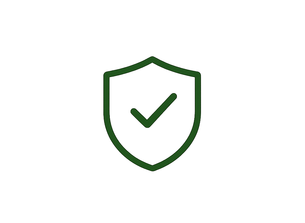 Blue shield with a checkmark icon indicating security or verification