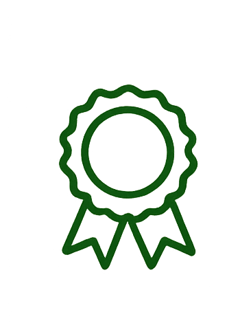 Blue award ribbon icon with a circular center and two ribbon tails