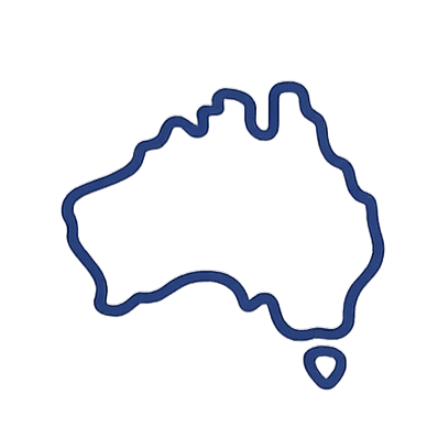 Blue outline map of Australia with Tasmania below