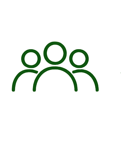 Three navy outline people icons on a white background