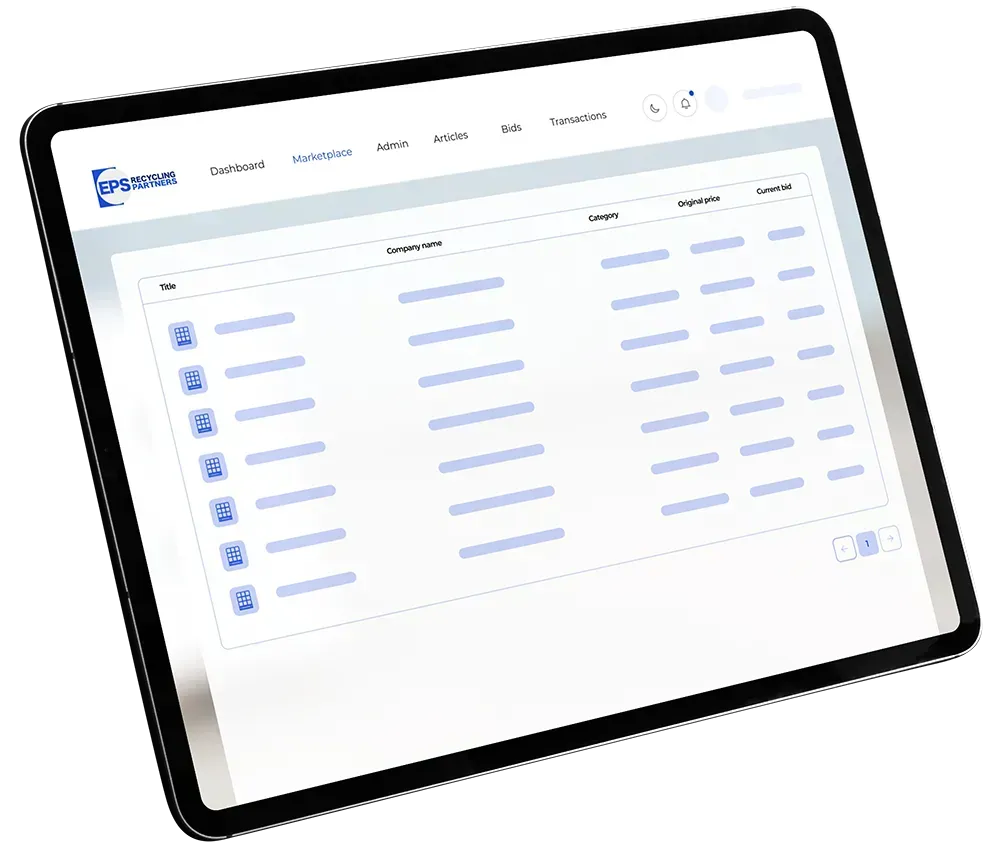 Surfplatta som visar ett användargränssnitt med en tabell som listar objekt och data.
