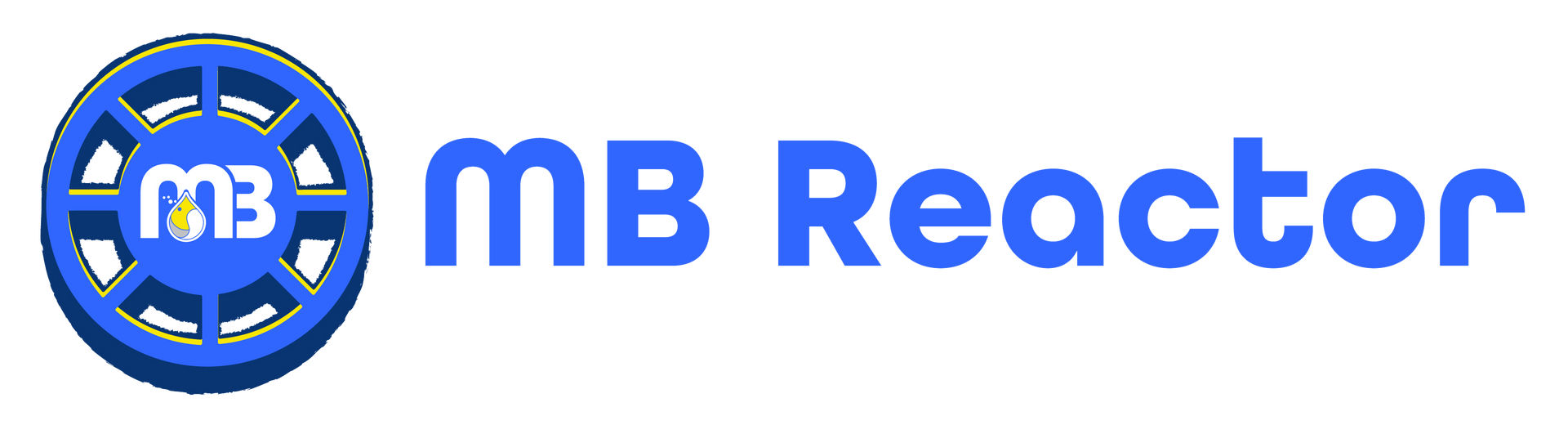 A blue mb reactor logo on a white background