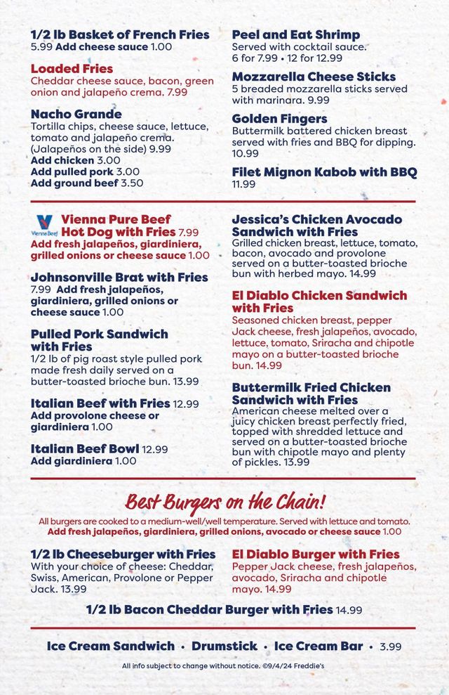 Freddy's menu prices sales