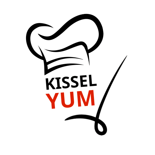 A logo for kissel yum with a chef 's hat and scissors.
