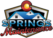 Logo for Springs Maintenance featuring a blue house icon over a shield, topped with the Colorado state emblem.