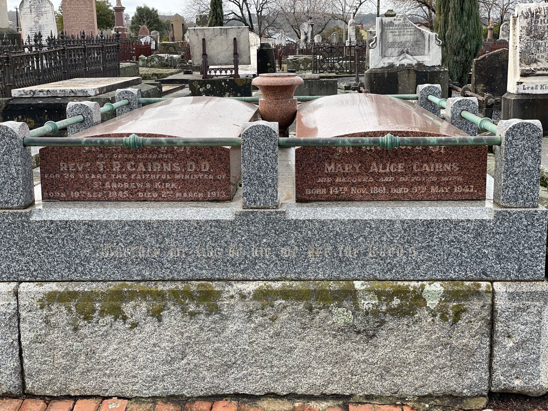 Tombstones of Rev D R Cairns and Mary Alice Cairns