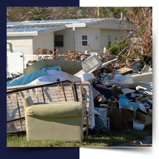 A pile of garbage in front of the house