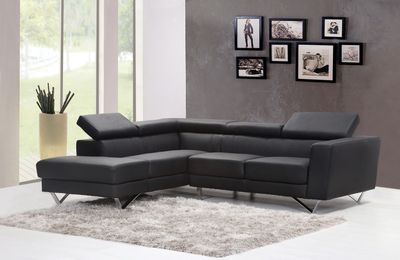 Dark gray sectional sofa in a modern living room setting.