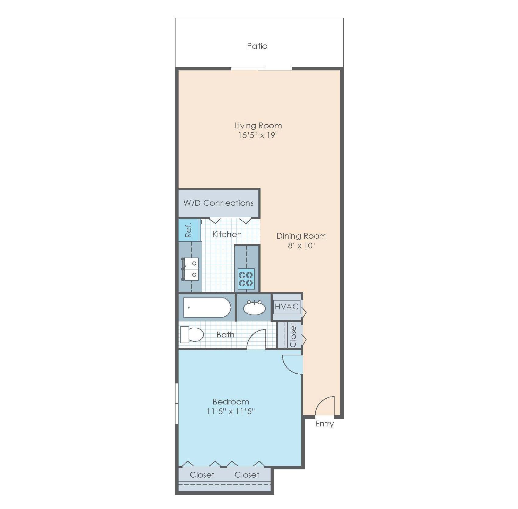 1 Bedroom | 1 Bath | 650 SF - Floor Plan