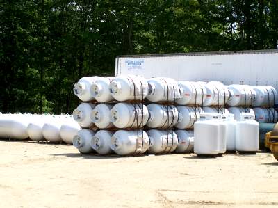 propane fuel containers stacked