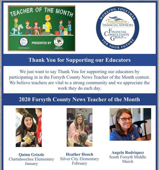 Forsyth county news teacher of the month thank you for supporting our educators