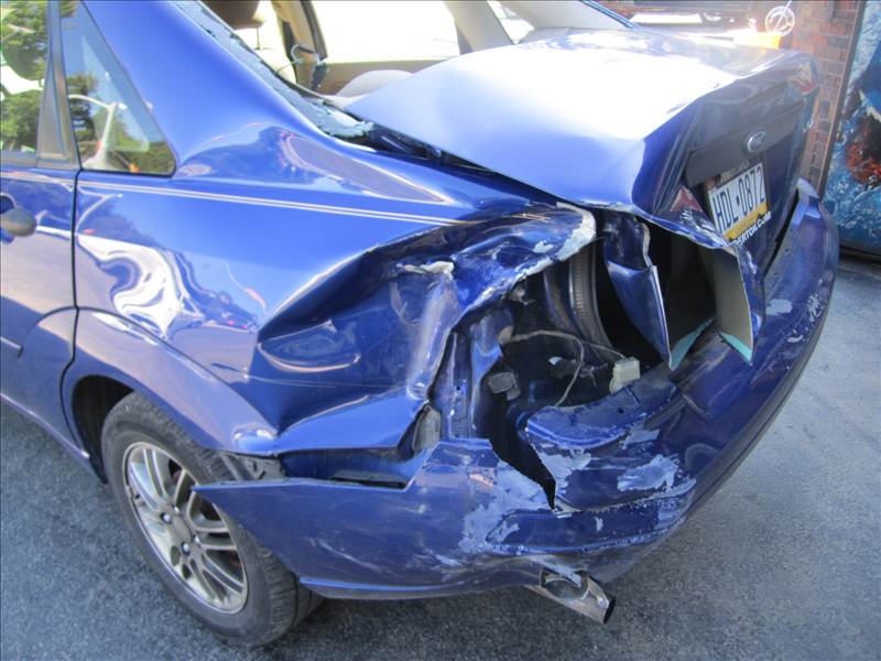 rear-ended blue car
