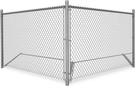A chain link fence with a gate on a white background.
