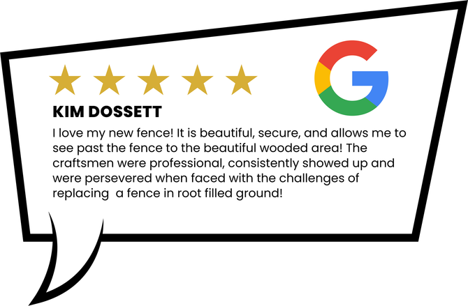 A speech bubble with a google logo and a review from kim dossett.