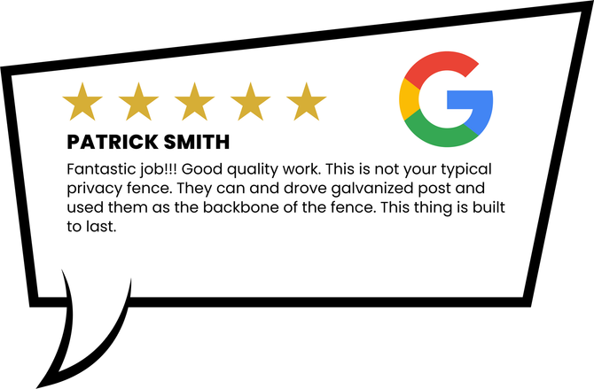 A speech bubble with a google logo and patrick smith 's review.