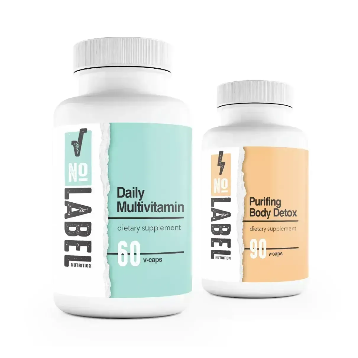 Two white vitamin bottles: 