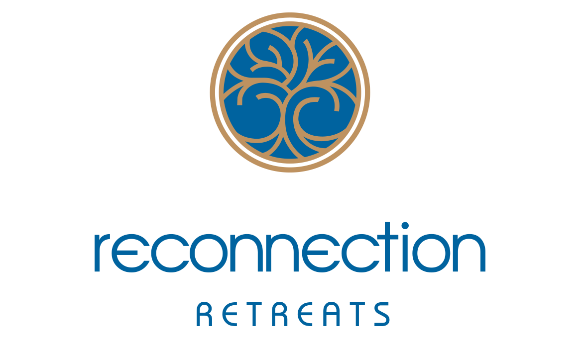 A blue and gold logo for reconnection retreats