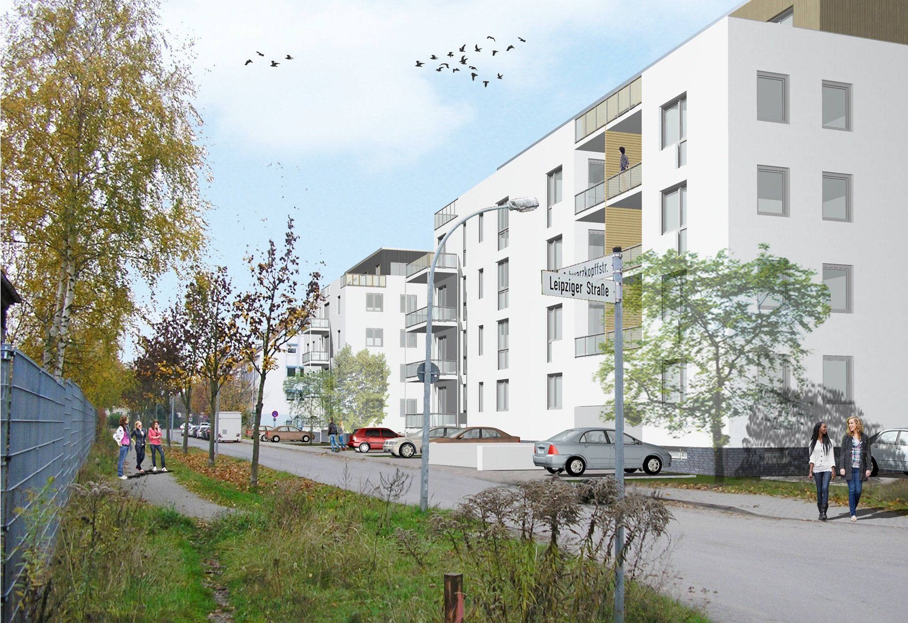 Eine künstlerische Darstellung einer Reihe von Wohnhäusern