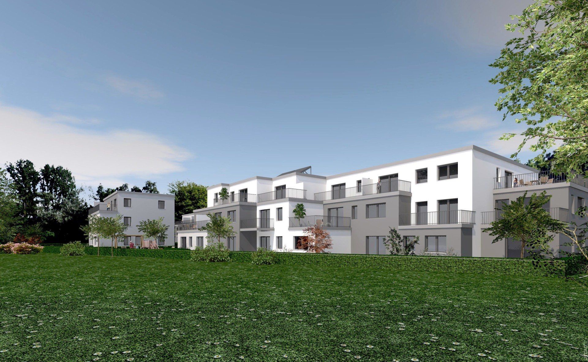 Eine künstlerische Darstellung eines neuen Wohnhauses