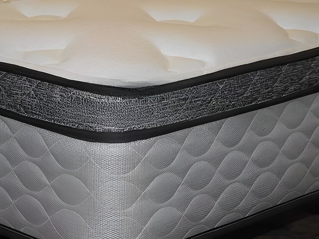 A White and Gray Mattress with Tufted Top and Patterned Sides — Water Works Waterbeds in Sunshine Coast, QLD