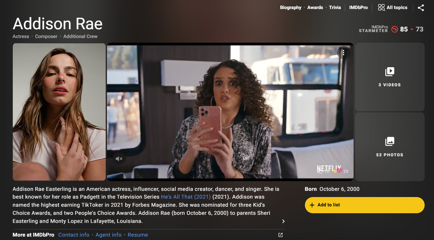 addison rae film career