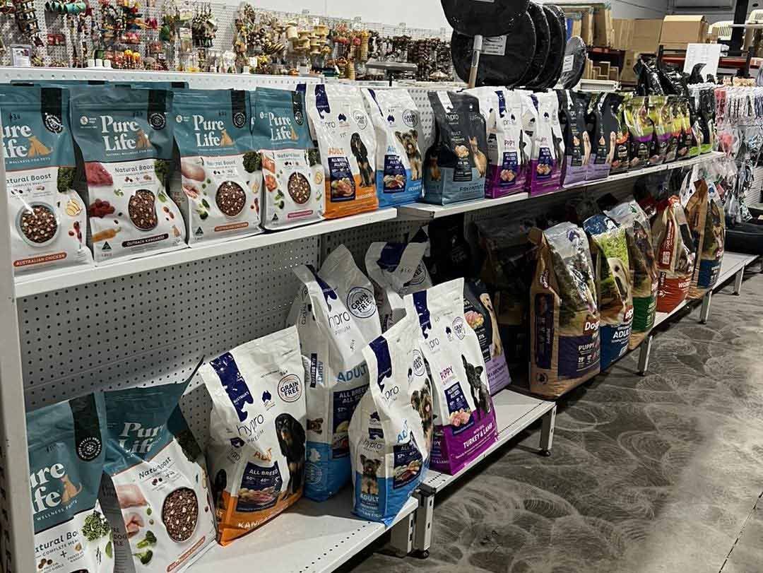 Shelves Stocked With Various Pet Food Bags in a Pet Store — Jonath’s Animal Kingdom in Salamander Bay, NSW