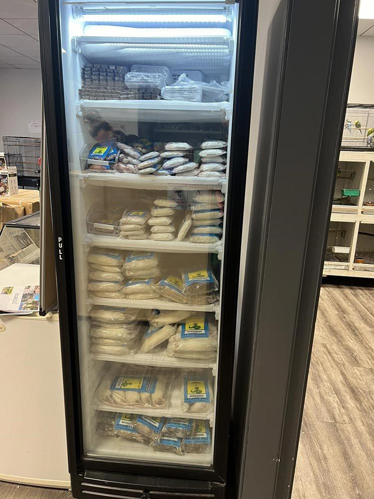 A Tall, Black Freezer Filled With Packaged, Frozen Snake Food — Jonath’s Animal Kingdom in Forster, NSW