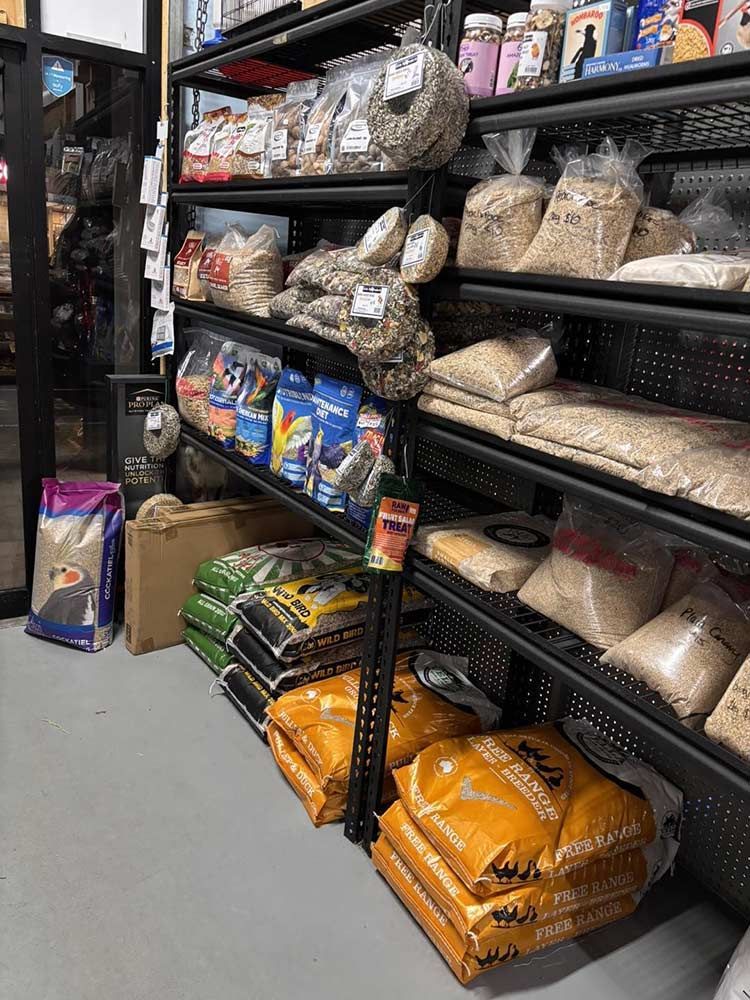 Shelves Stocked With Various Pet Food Bags and Containers Inside a Pet Supply Store — Jonath’s Animal Kingdom in Forster, NSW