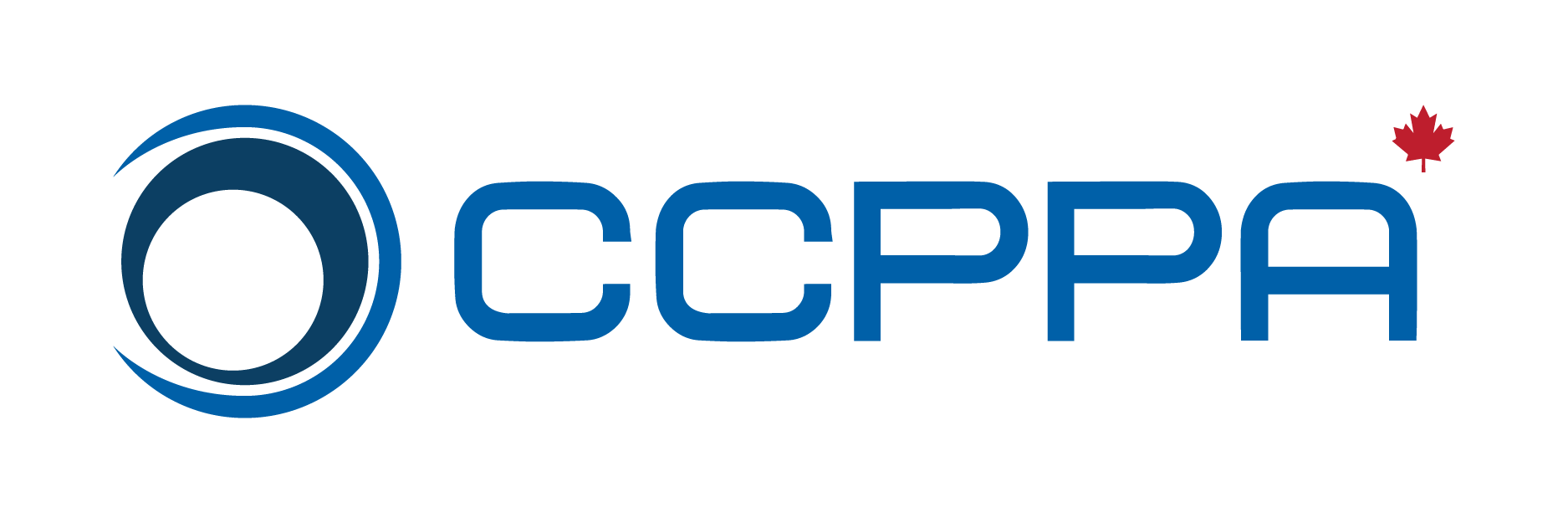 The logo for ccppa is a blue circle with a red maple leaf in the middle.