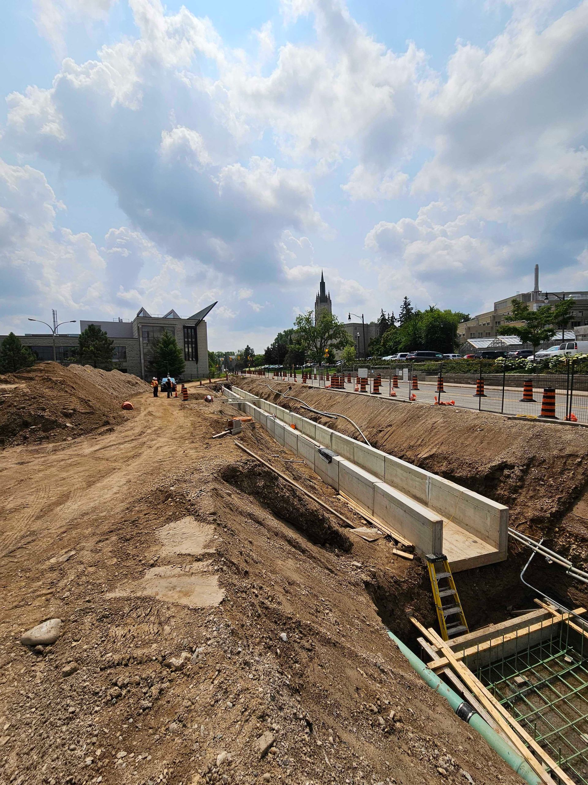 A construction site with a bridge in the middle of it.
