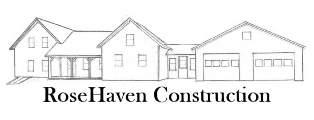 A black and white logo for rose haven construction