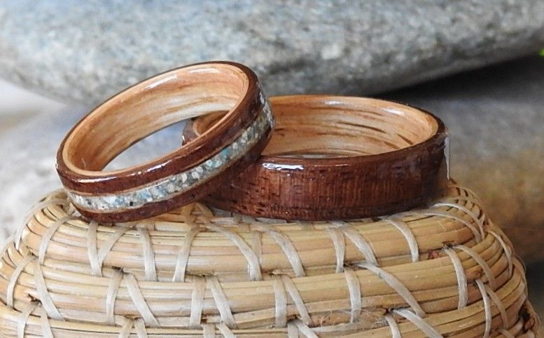 Wedding rings with an inlay of a beloved son's ashes