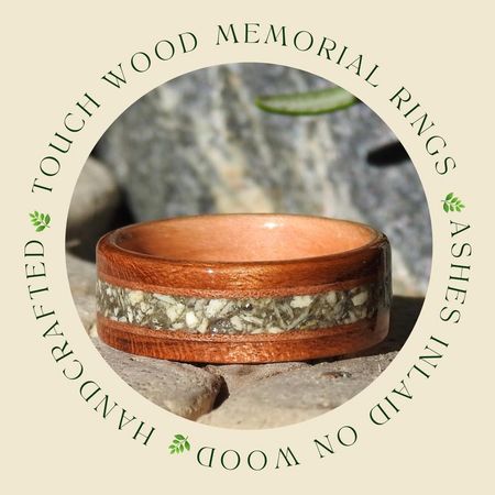 Touch Wood Memorial Rings. Handcrafted. Ashes inlaid on Wood