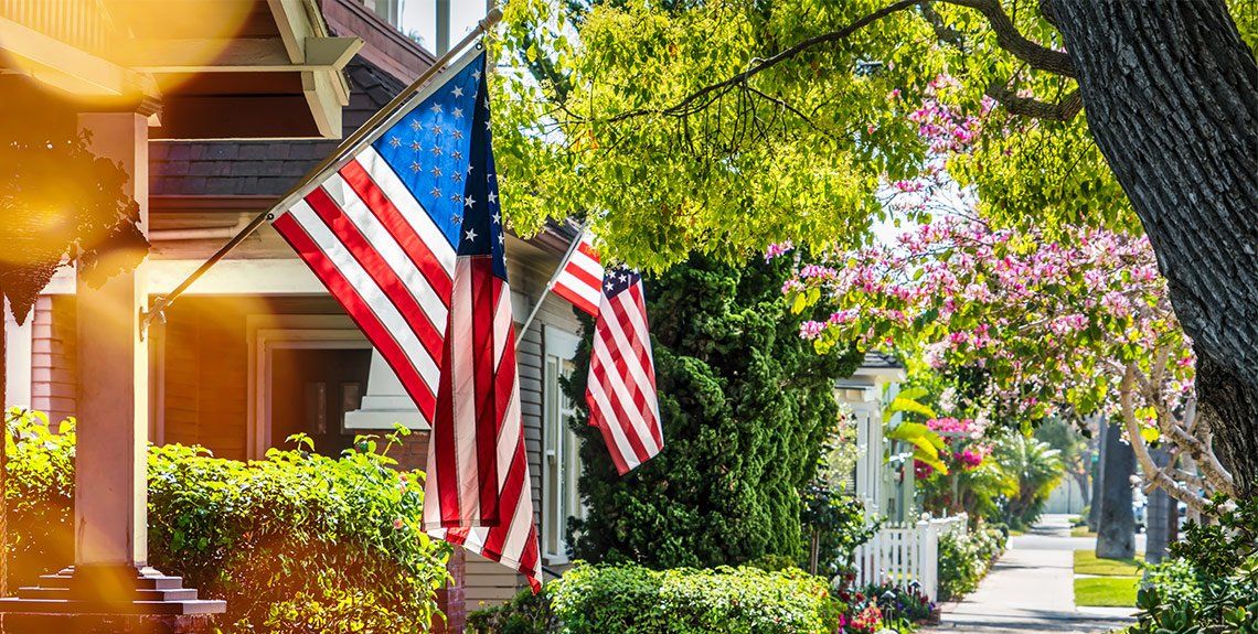 American Flags on Front Porch