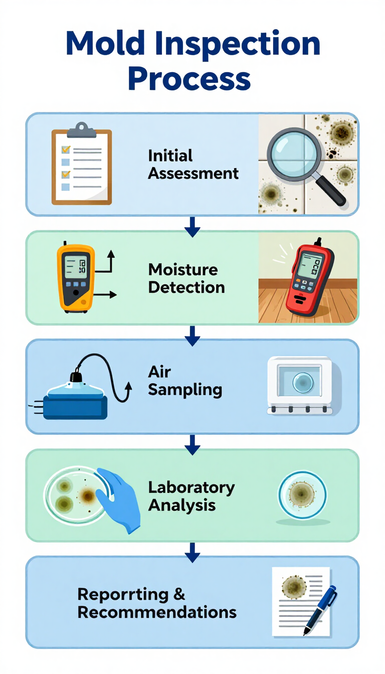 Leak detection infographic showing blue pipes with warning signs, sensor checks, and repair/prevention tips