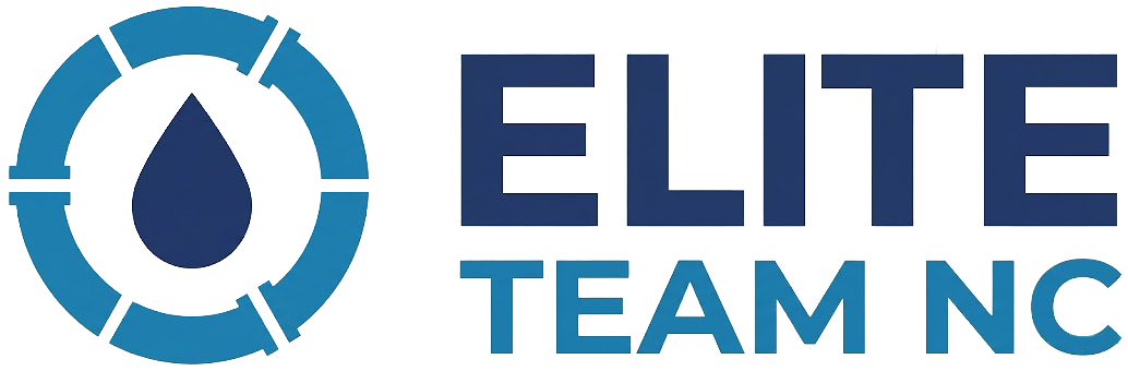 Elite Team NC logo in blue and white with a circular droplet icon
