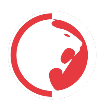 Red and white logo with a cougar head inside a circle.