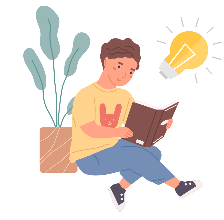 An illustration of a boy ready a book.