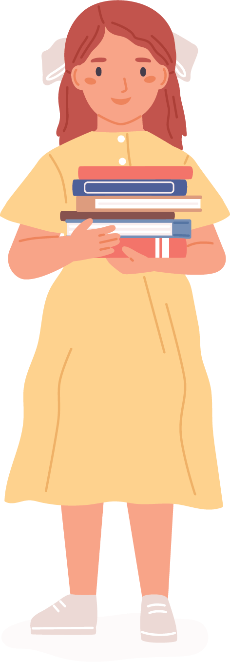 An illustration of a girl holding books.