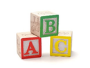 Three wooden blocks with the letters a b and c on them