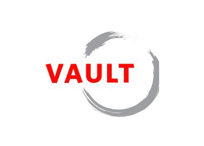 A logo for a company called vault with a circle in the middle.