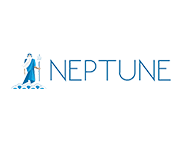 A logo for a company called neptune with a woman in a blue dress.