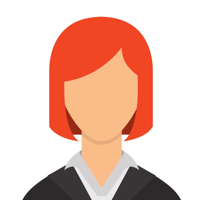An icon of a woman with red hair without a face.