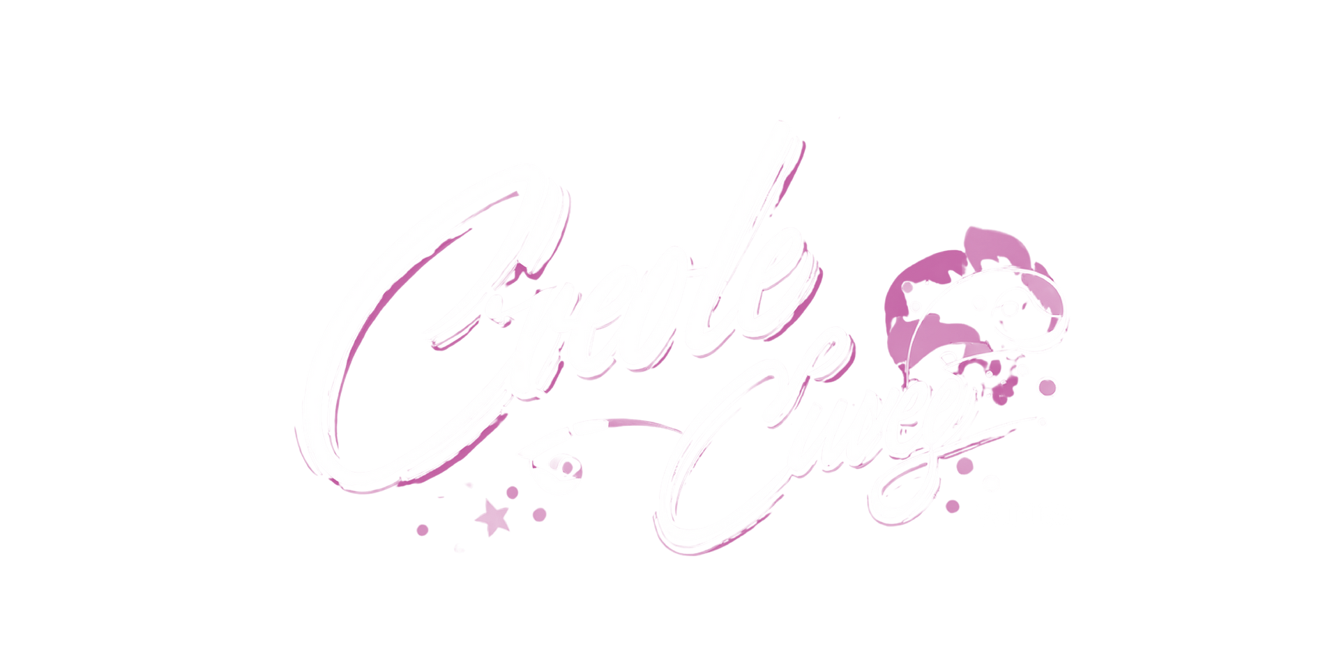 Calligraphy-style logo in pale pink with a flower icon on white background.