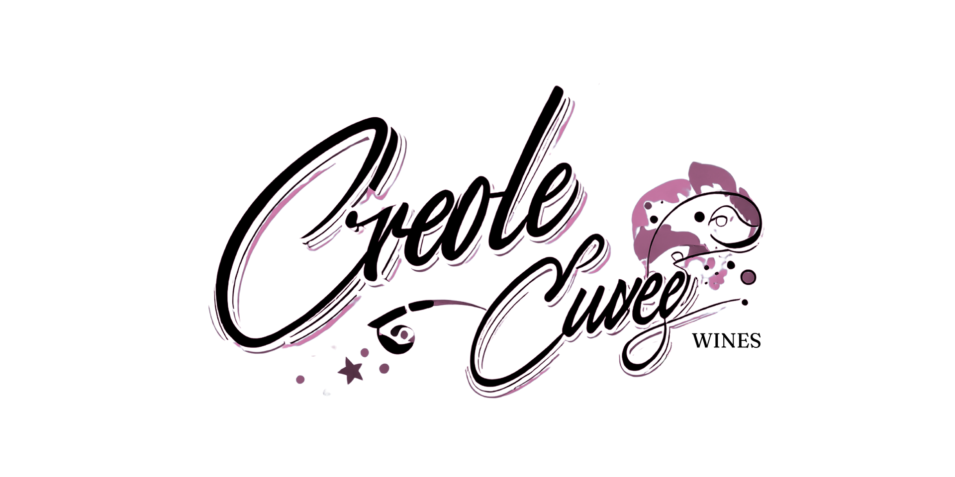 Logo for Creole Cuvee Wines: Script text and a sketch of a creature.