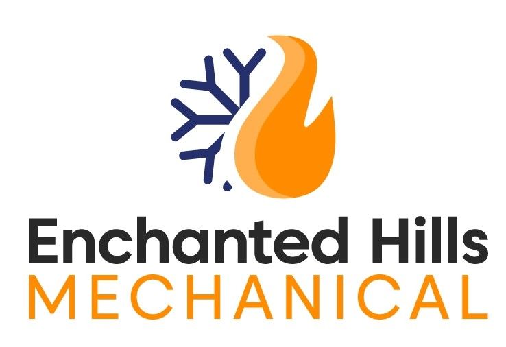 A logo for Enchanted Hills Mechanical with a fire and snowflake