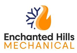 A logo for Enchanted Hills Mechanical with a fire and snowflake