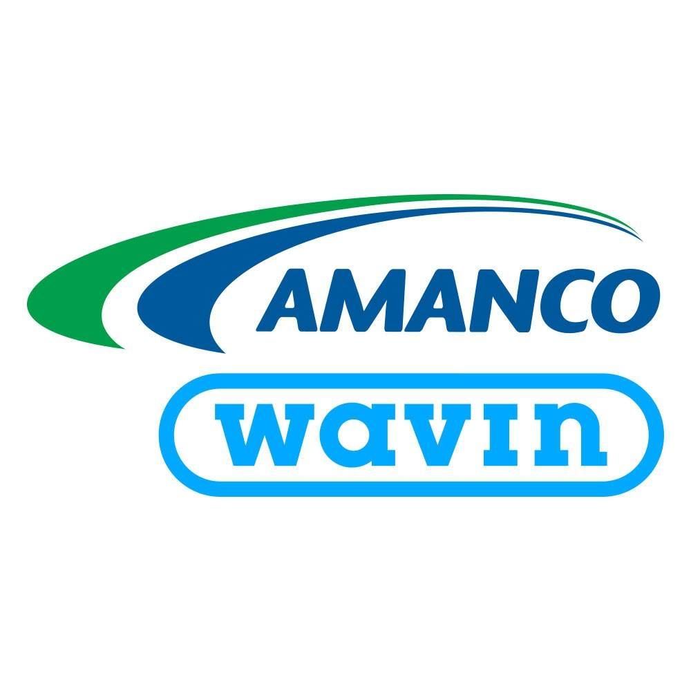 Um logotipo azul e verde para amanco wavin